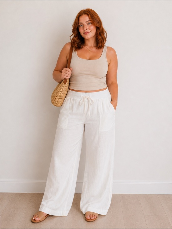 Urban Outfitters Pants - Urban Outfitters Off-White Wide-Leg Drawstring Pants XL NWT